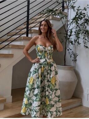Zara FRUIT PRINT BUSTIER POPLIN DRESS